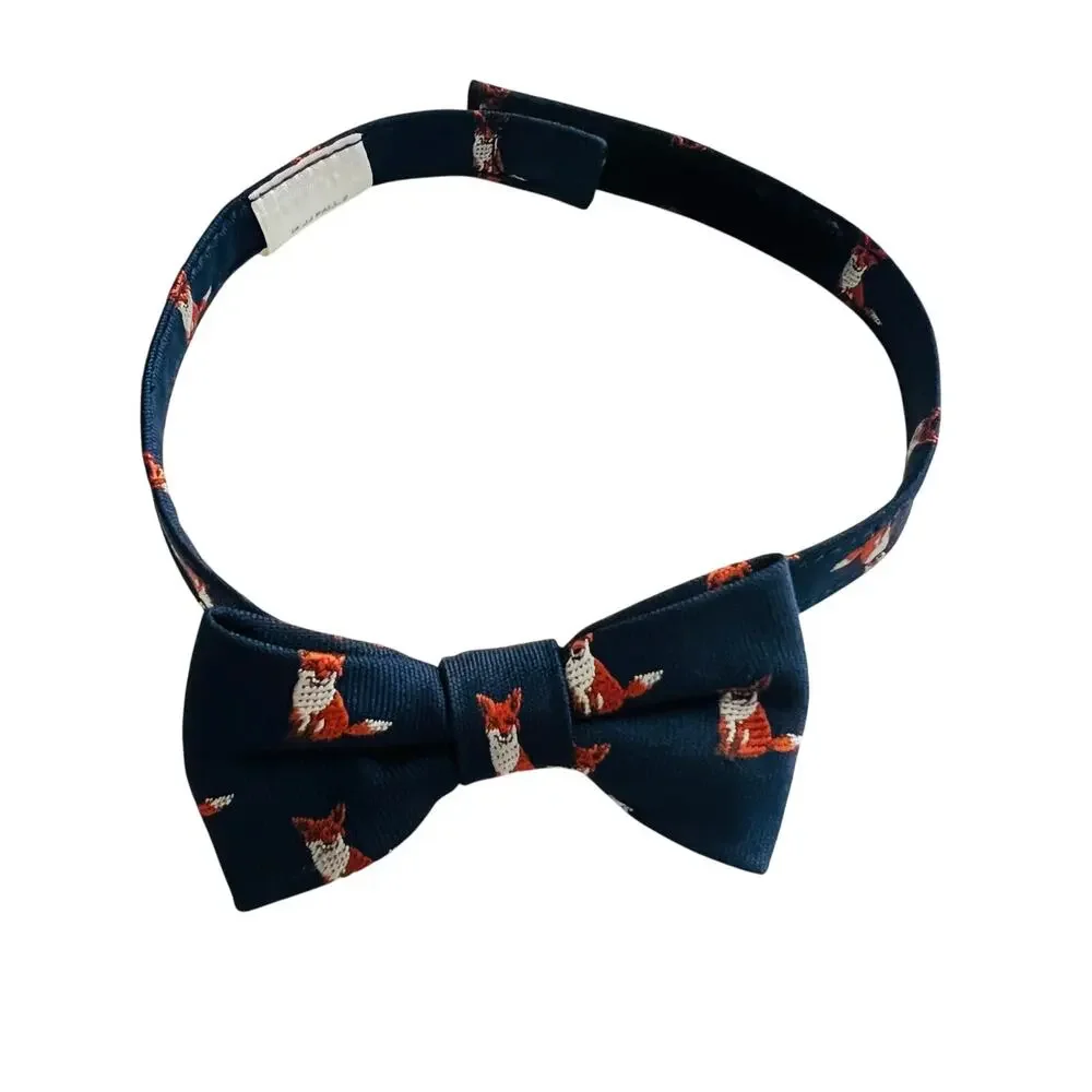 Janie and Jack fox print bow tie navy blue orange